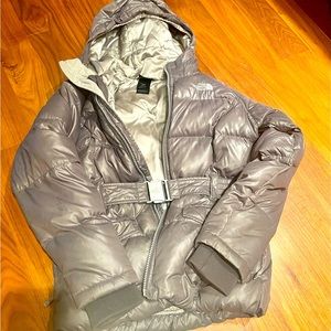 The North Face gray belted down-filled kids jacket Size 10/12 Medium